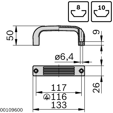 Handtag 26x133x50Svart ESD