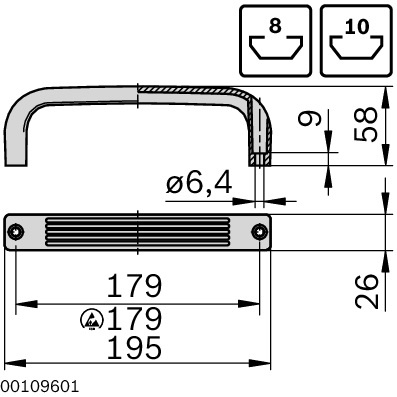 Handtag 26x195x58Svart ESD