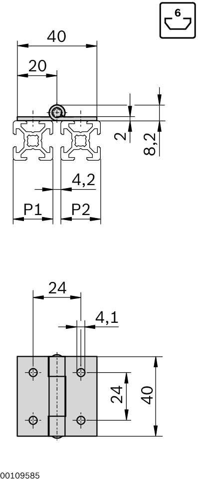 Gångjärn 20/20 Rostfritt stål